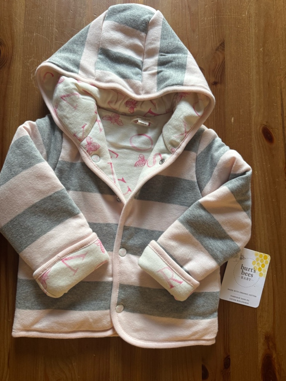 Burt's Bees Striped Pink & Gray Hooded Jacket